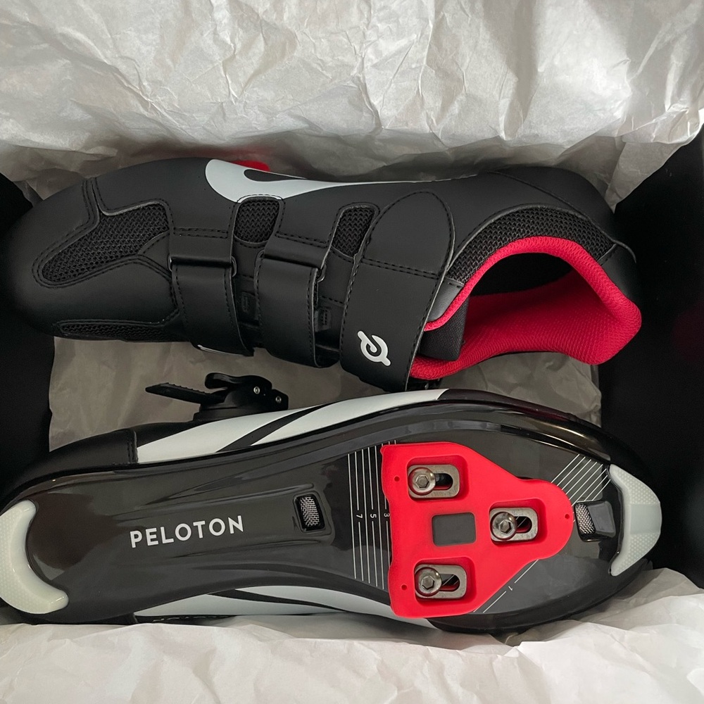 Peloton Cycling Shoes with Black and Red Accents, men’s size 40.
